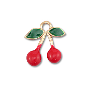 Metall Anh&auml;nger Enamel Kirschen Gold-red-dark green