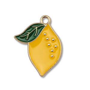 Metall Anh&auml;nger Enamel Zitrone Gold-yellow-dark green