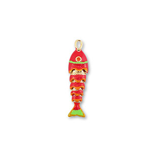 Brass TQ Metall Anh&auml;nger Fisch Gold-red-orange-light green