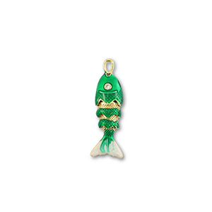 Eco-brass&reg; (nachaltiges Messing) Anh&auml;nger Fisch Gold-green-white