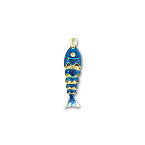 Eco-brass&reg; (nachaltiges Messing) Anh&auml;nger Fisch Gold-dark blue-white