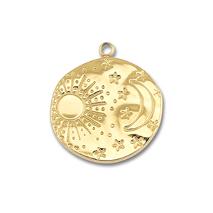 Stainless Steel - Rostfrei Stahl Anh&auml;nger Sonne & Mond Gold
