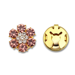 Eco-brass&reg; (nachaltiges Messing) Knopfabdeckung Zirkonia Blume Gold-vintage pink-crystal