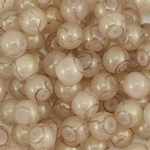 8 mm Glasperlen mit Glitzer Beige-gold