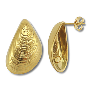 Stainless Steel - Rostfrei Stahl Schmuckzubeh&ouml;r Ohrringe / Ohrstecker Muschel mit &Ouml;se Gold