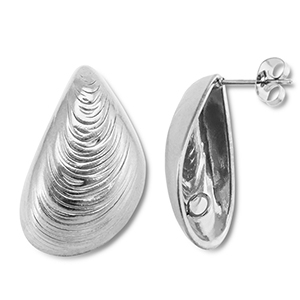 Stainless Steel - Rostfrei Stahl Schmuckzubeh&ouml;r Ohrringe / Ohrstecker Muschel mit &Ouml;se Silver