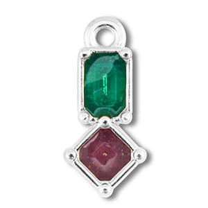 Metall Anh&auml;nger DQ Rechteck mit Rhombus Antik silber (Nickelfrei)-purple-blue