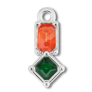 Metall Anh&auml;nger DQ Rechteck mit Rhombus Antik silber (Nickelfrei)-dark pink-green