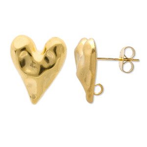 Stainless Steel - Rostfrei Stahl Schmuckzubeh&ouml;r Ohrringe / Ohrstecker Herz mit &Ouml;se Gold