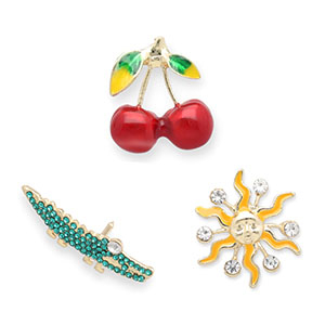 Anstecker Kirschen / Krokodil / Sonne Gold-green-red-yellow