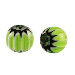 Millefiori-Perlen Tube Green-white
