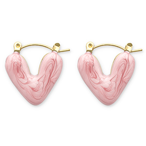 Ohrringe aus Stainless Steel - Rostfreiem Stahl Creolen Herz Gold-pink