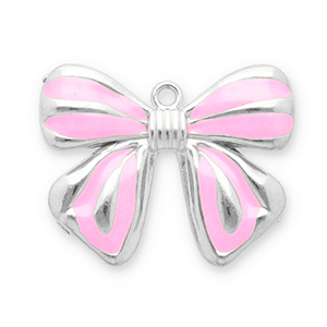 Stainless Steel - Rostfrei Stahl Anh&auml;nger Schleife Silver-pink