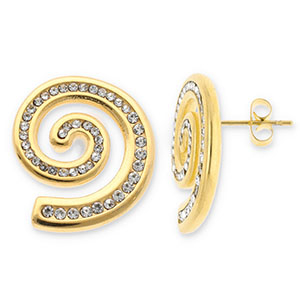 Ohrringe aus Stainless Steel - Rostfreiem Stahl Ohrstecker Spirale mit Strass Gold-transparent