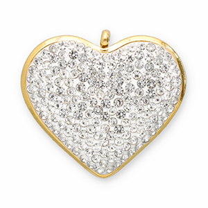 Stainless Steel - Rostfrei Stahl Anh&auml;nger Herz Gold-crystal