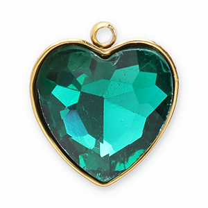 Stainless Steel - Rostfrei Stahl Anh&auml;nger Facet Herz Gold-dark green