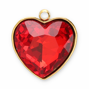 Stainless Steel - Rostfrei Stahl Anh&auml;nger Facet Herz Gold-red