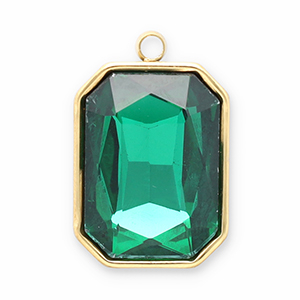 Stainless Steel - Rostfrei Stahl Anh&auml;nger Facet Rechteck Gold-dark green
