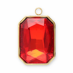 Stainless Steel - Rostfrei Stahl Anh&auml;nger Facet Rechteck Gold-red