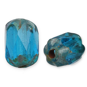 B&ouml;hmische Perlen FPB Oval 6x4mm Aqua-dark travertin