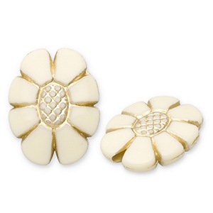 Acrylperlen Oval mit Blume Off white-gold