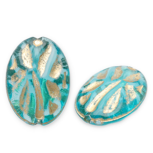 Acrylperlen Oval Teal blue-gold
