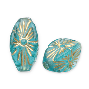 Acrylperlen Oval Teal blue-gold