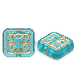 Acrylperlen Rechteck Teal blue-gold