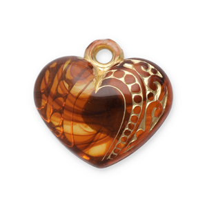 Acryl Anh&auml;nger Herz Cognac brown-gold