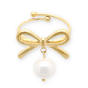 Ringe aus Stainless Steel - Rostfreiem Stahl Schleife mit Perlen Gold-white