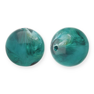 12 mm Acrylperlen Rund Teal green-white