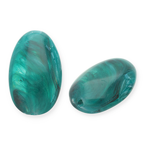 Acrylperlen Lang Oval Teal green-white