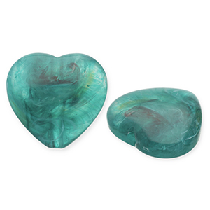 Acrylperlen Herz Teal green-white