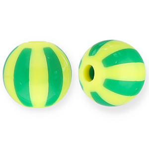 12 mm Acrylperlen mit Streifen Yellow-green