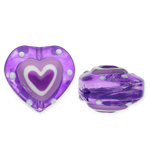 Glasperlen Herz Purple-white