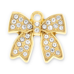 Stainless Steel - Rostfrei Stahl Anh&auml;nger Schleife mit Strass Gold-transparent