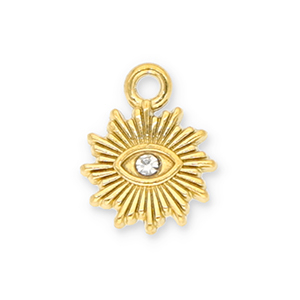 Stainless Steel - Rostfrei Stahl Anh&auml;nger Sonne Auge der Vorsehung mit Strass Gold-transparent
