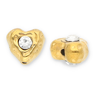 Stainless Steel - Rostfrei Stahl Perlen Herz mit Strass Gold-transparent
