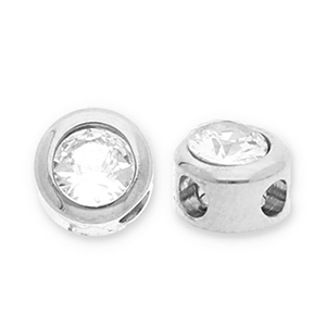 Stainless Steel - Rostfrei Stahl Perlen Rondellen mit Strass Silver-transparent