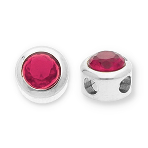 Stainless Steel - Rostfrei Stahl Perlen Rondellen mit Strass Silver-dark pink