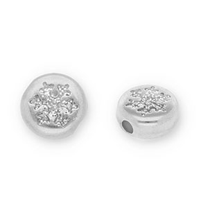 Metall Perlen DQ Rund mit Schneeflocke Antik silber-glitter silver (Nickelfrei)