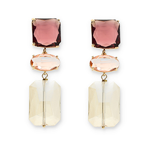 Ohrringe / Ohrstecker aus Kristallglas Viereck-Oval-Rechteck Bordeaux-pink-sand beige