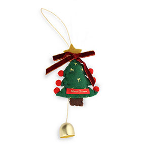 Trendy-Anh&auml;nger Filz Weihnachtsbaum mit Schleife & Glocke Green-red-gold