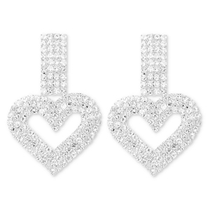 Eco-brass&reg; (nachaltiges Messing) Ohrringe / Ohrstecker mit Strass Herz Silver-crystal