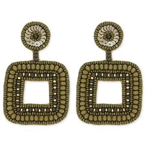 Trendy Ohrringe / Ohrstecker mit Glasperlen Viereck Olive green