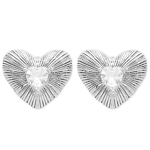 Ohrringe aus Stainless Steel - Rostfreiem Stahl Ohrstecker Herz Silver-crystal