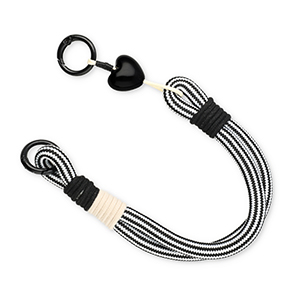 Trendy Segeltau-Handykette mit Herz Black-white-beige