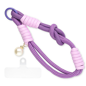 Trendy Segeltau-Handykette mit Perle inkl. Befestigungs-Patch Purple-lilac-ivory white