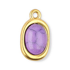 Stainless Steel - Rostfrei Stahl Anh&auml;nger Oval mit Naturstein Howlit Gold-purple