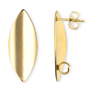 Stainless Steel - Rostfrei Stahl Schmuckzubeh&ouml;r Ohrringe / Ohrstecker Lang Oval mit &Ouml;se Gold